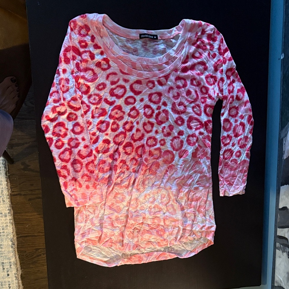 David Cline NWOT Pink and White Leopard Print Top